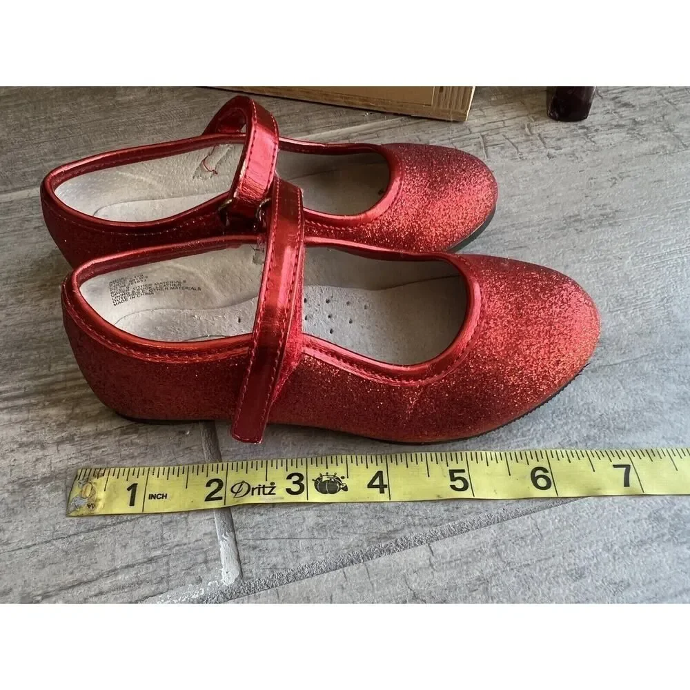 Angel Girls Glitter Mary Jane Red Leather Lining Dorothy Ruby Slippers Holiday 9